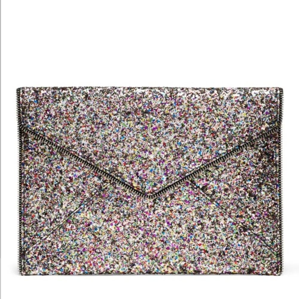 Rebecca Minkoff Glitter Leo Envelope Clutch Purse